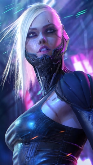 Cyberpunk girl with blonde hair and futuristic armor