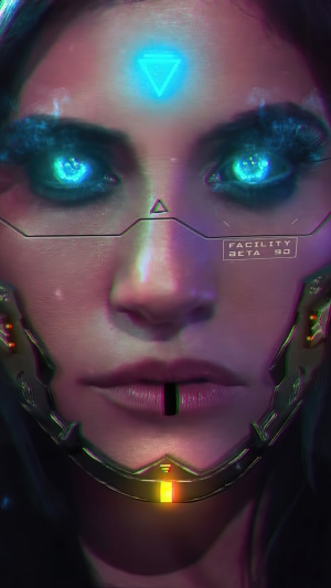 Cyberpunk 2077 girl with glowing eyes