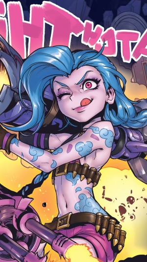 Jinx from League of Legends with a rocket launcher