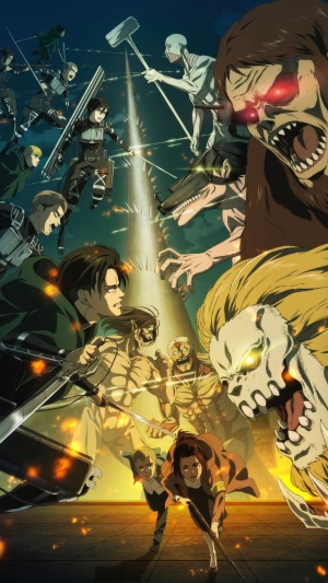 Attack on Titan characters fighting Titans