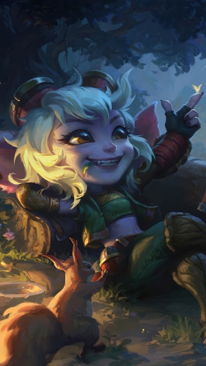 Tristana from League of Legends with a butterfly and squirrel