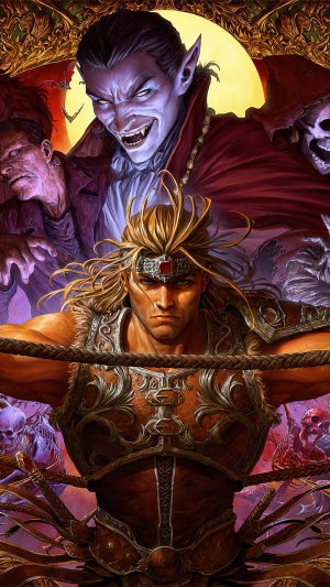Castlevania characters: Dracula, Frankenstein's monster, and a warrior