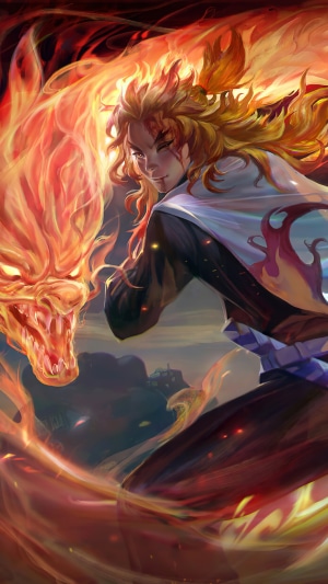 Kyojuro Rengoku with Fiery Dragon from Demon Slayer
