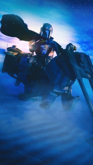 The Mandalorian riding a Speeder Bike