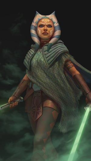 Ahsoka Tano from Star Wars holding two lightsabers