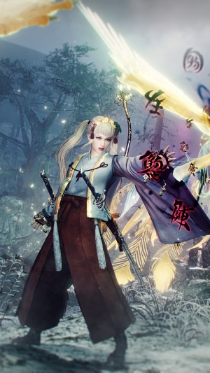 Nioh 2 character with swords and magic