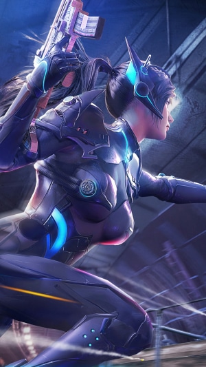 Woman in futuristic armor holding a rifle in PUBG Mobile