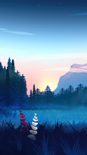 Minimalist Forest Sunrise with Mountains