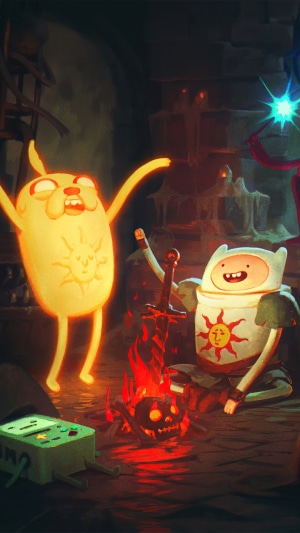 Finn and Jake from Adventure Time in Dark Souls