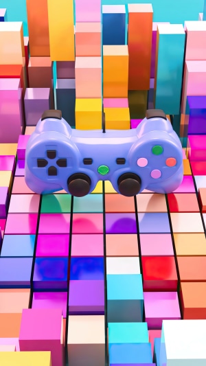 Purple Game Controller on Colorful Blocks
