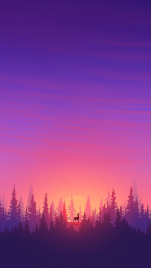 Minimalist forest sunset with deer