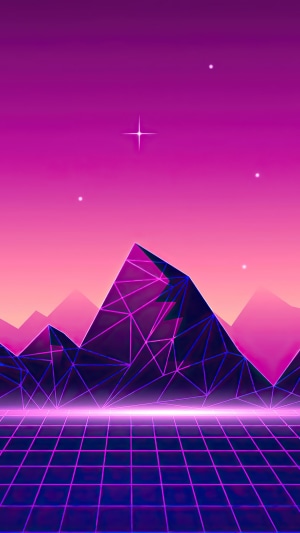 Synthwave Mountains with Neon Grid Landscape