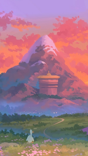 Digital Art of a Mountain Landscape at Sunset
