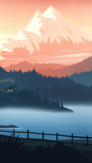 Minimalist mountain lake landscape digital art