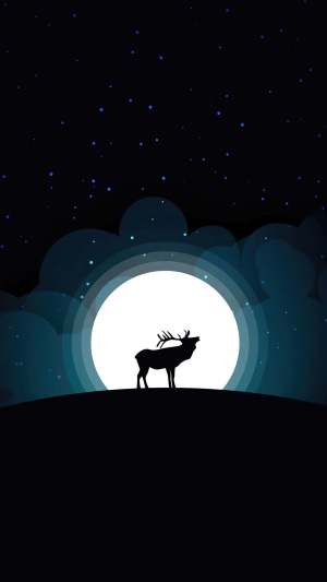 Deer silhouetted against a large moon at night