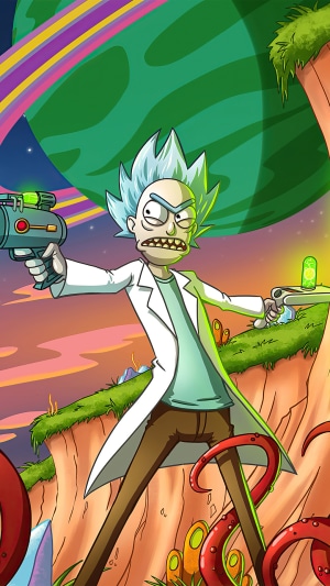 Rick Sanchez from Rick and Morty with portal gun
