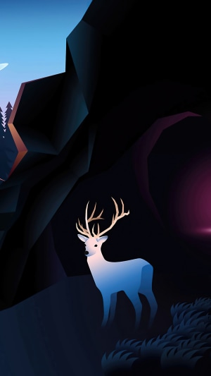 Deer standing in a minimalist mountain landscape