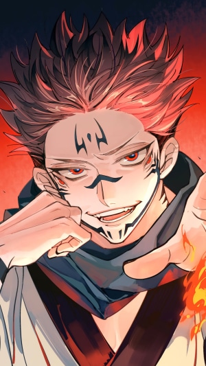 Sukuna from Jujutsu Kaisen with Fiery Aura
