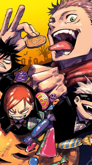 Jujutsu Kaisen Halloween characters with candy