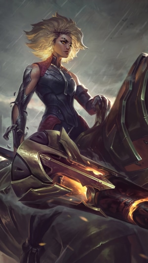 Rell from League of Legends riding a mechanical beast