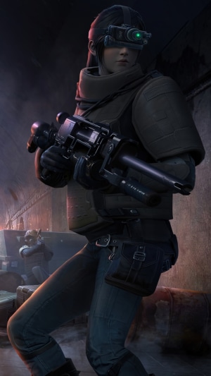 Woman with night vision goggles and gun in PUBG Mobile