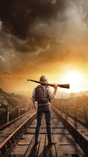 PlayerUnknown's Battlegrounds character on train tracks