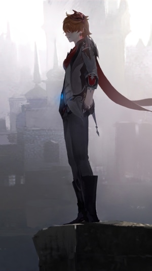 Childe from Genshin Impact standing on a cliff