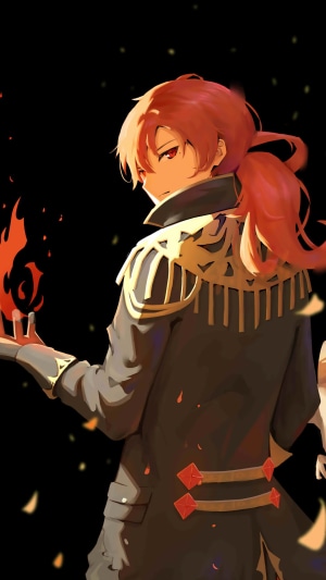 Diluc from Genshin Impact with fire