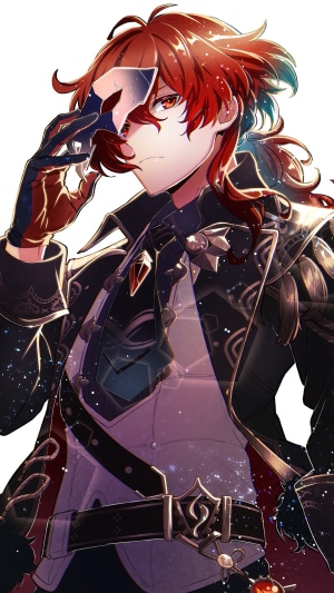 Diluc from Genshin Impact holding a mask