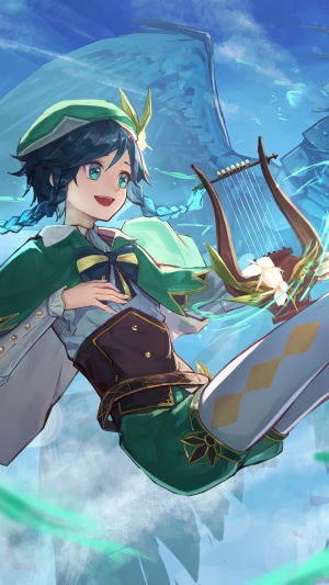 Venti from Genshin Impact playing a lyre
