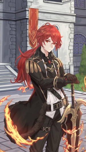Diluc from Genshin Impact with a sword