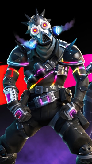 Fortnite character with gas mask and neon accents