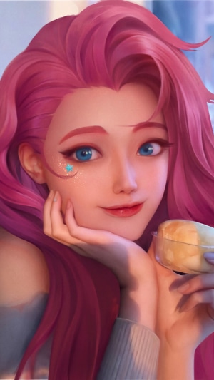 Seraphine from League of Legends holding food