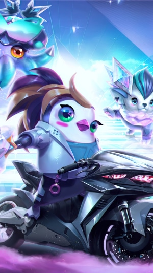 Akali from Teamfight Tactics on a motorcycle
