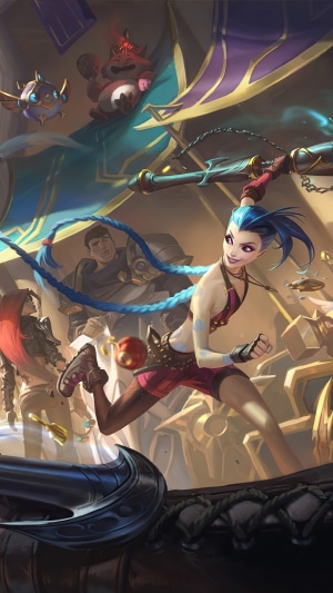 Jinx from League of Legends running with allies