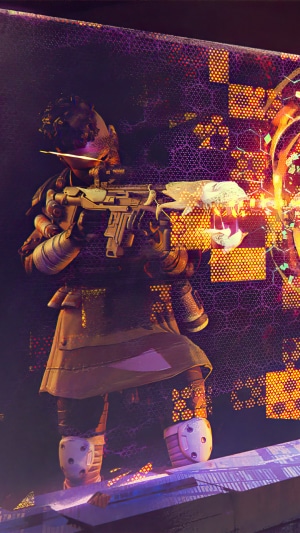 Character from Apex Legends holding a weapon