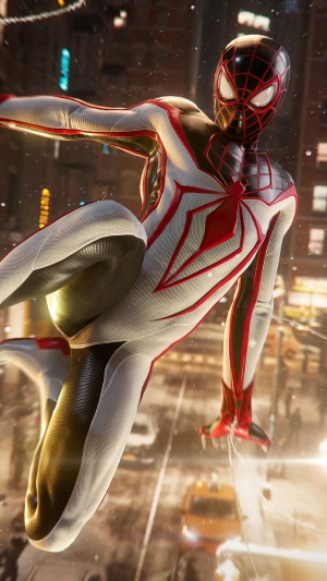 Miles Morales from Marvel's Spider-Man in a white and red suit