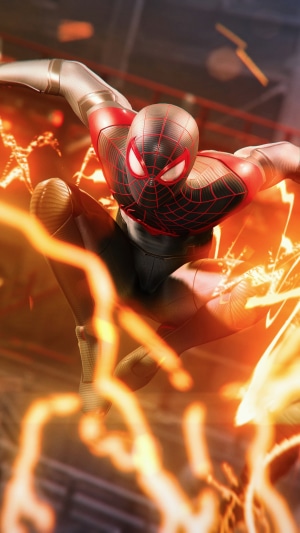 Spider-Man Miles Morales in action with orange energy