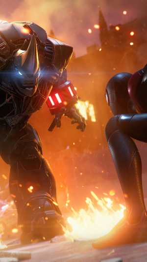 Rhino and Spider-Man from Marvel's Spider-Man: Miles Morales