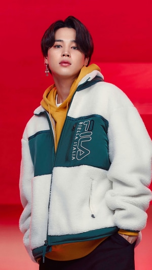 Jimin from BTS wearing Fila clothing