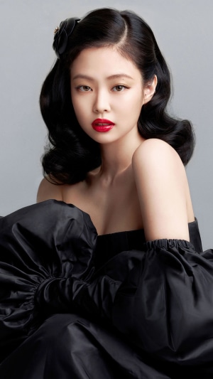 Jennie from BLACKPINK in elegant black dress photoshoot