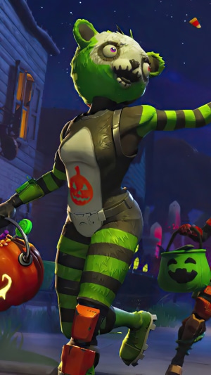 Fortnite Undead Panda Character with Pumpkin Bucket