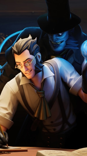 Fortnite characters in a dimly lit room