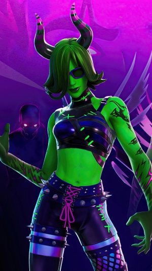 Fortnite character with green skin and horns