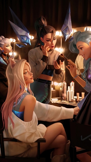 KDA members preparing backstage