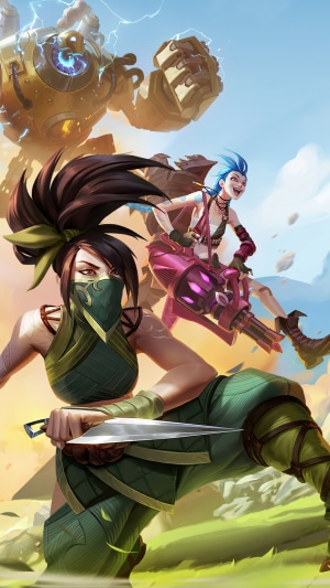 Akali and Jinx from League of Legends with Blitzcrank