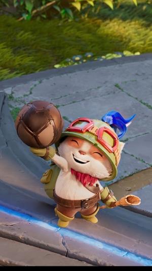 Teemo from League of Legends Wild Rift holding a ball