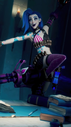 Jinx from League of Legends with her minigun