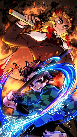 Tanjiro Kamado and Kyojuro Rengoku from Demon Slayer