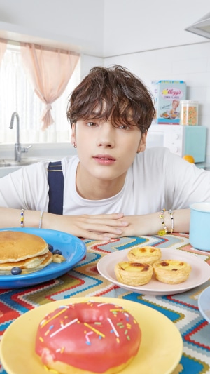 Huening Kai from TXT with breakfast foods